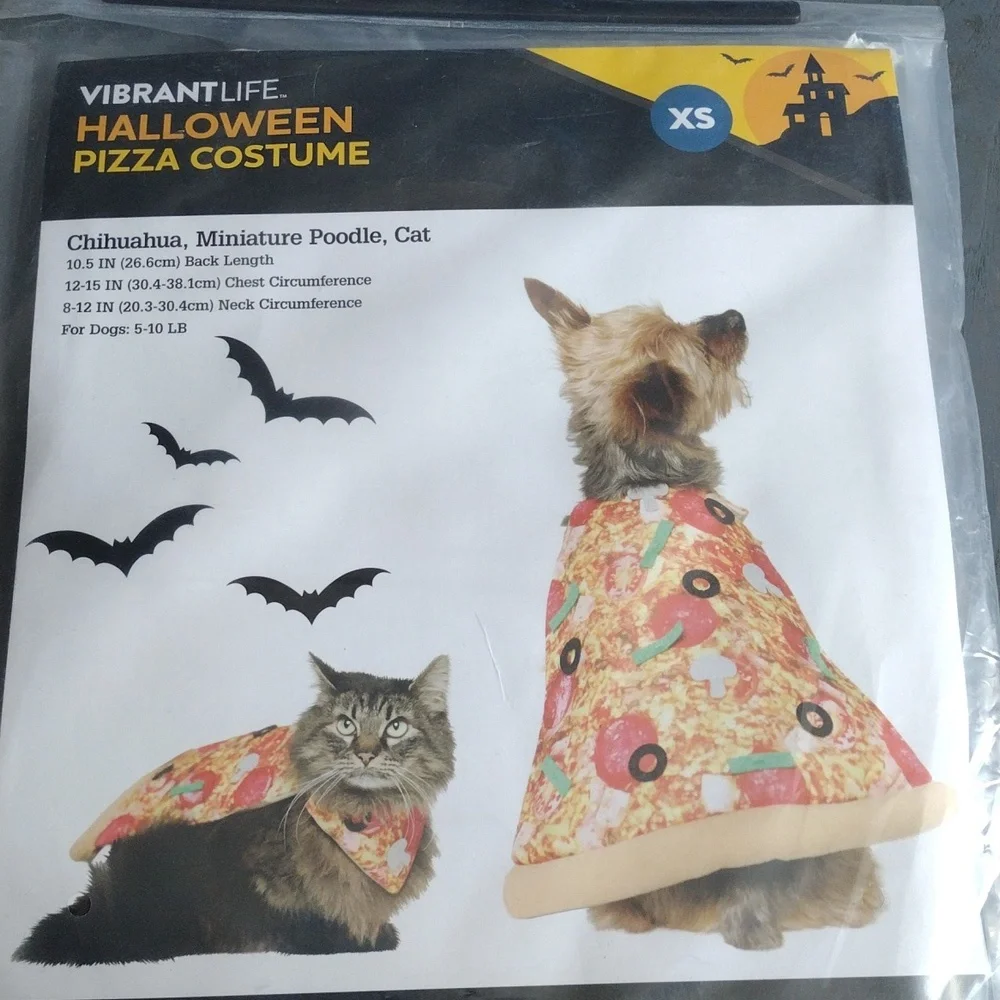Vibrant Halloween Pizza Costume for Cats - Yellow and Red